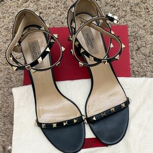 Valentino Black and Gold Studded Heels
